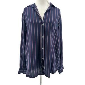 Grayson Women's Navy Red‎ White The Hero Long Sleeve Button-Up Shirt 3 Medium